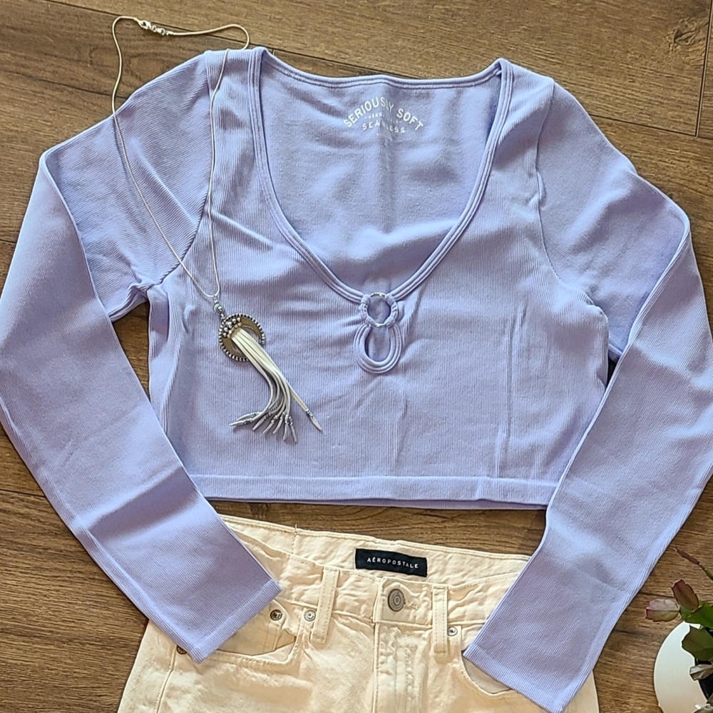 NWT'S- AEROPOSTALE - Lilac  "Seriously Soft" Seamless LS Cropped Top- Size XL